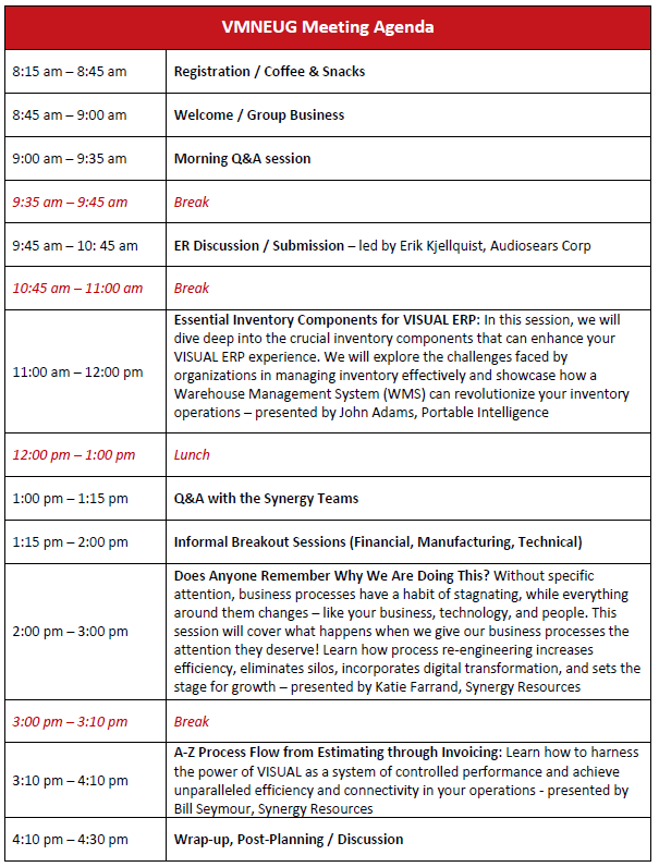 VMNEUG Agenda